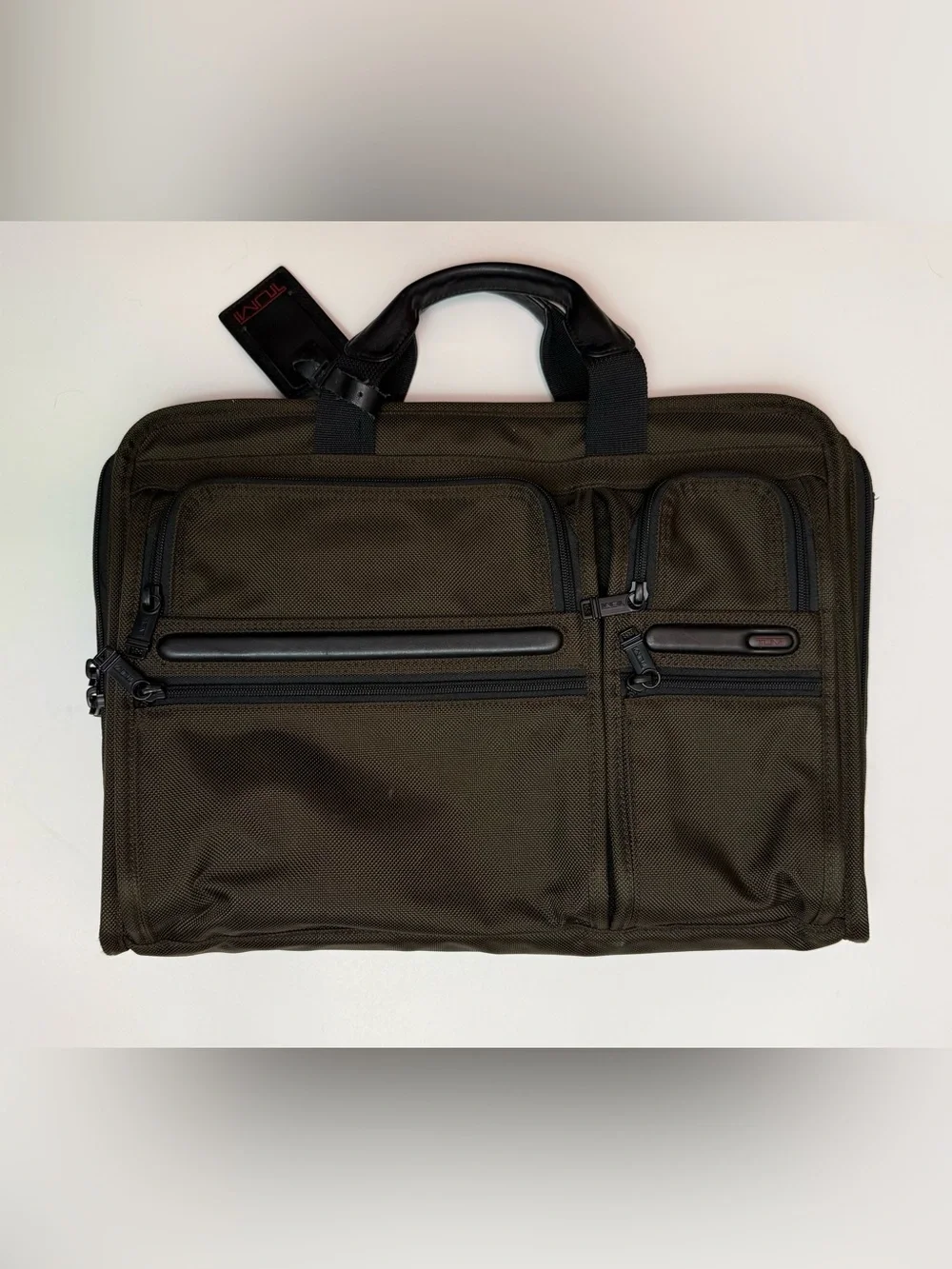 Tumi Men’s Alpha Olive Green Laptop‎ Briefcase with Black Trim
